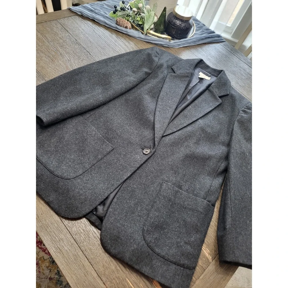 VTG‎ J Crew Womens Wool Blazer Size 14 Long Sleeve Button Pockets Charcoal Gray